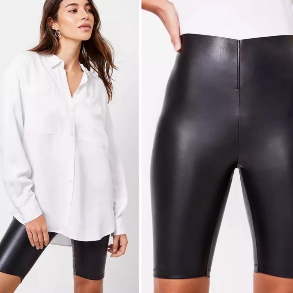 LOFT Black Faux Leather Sculpting Bike Shorts NWT